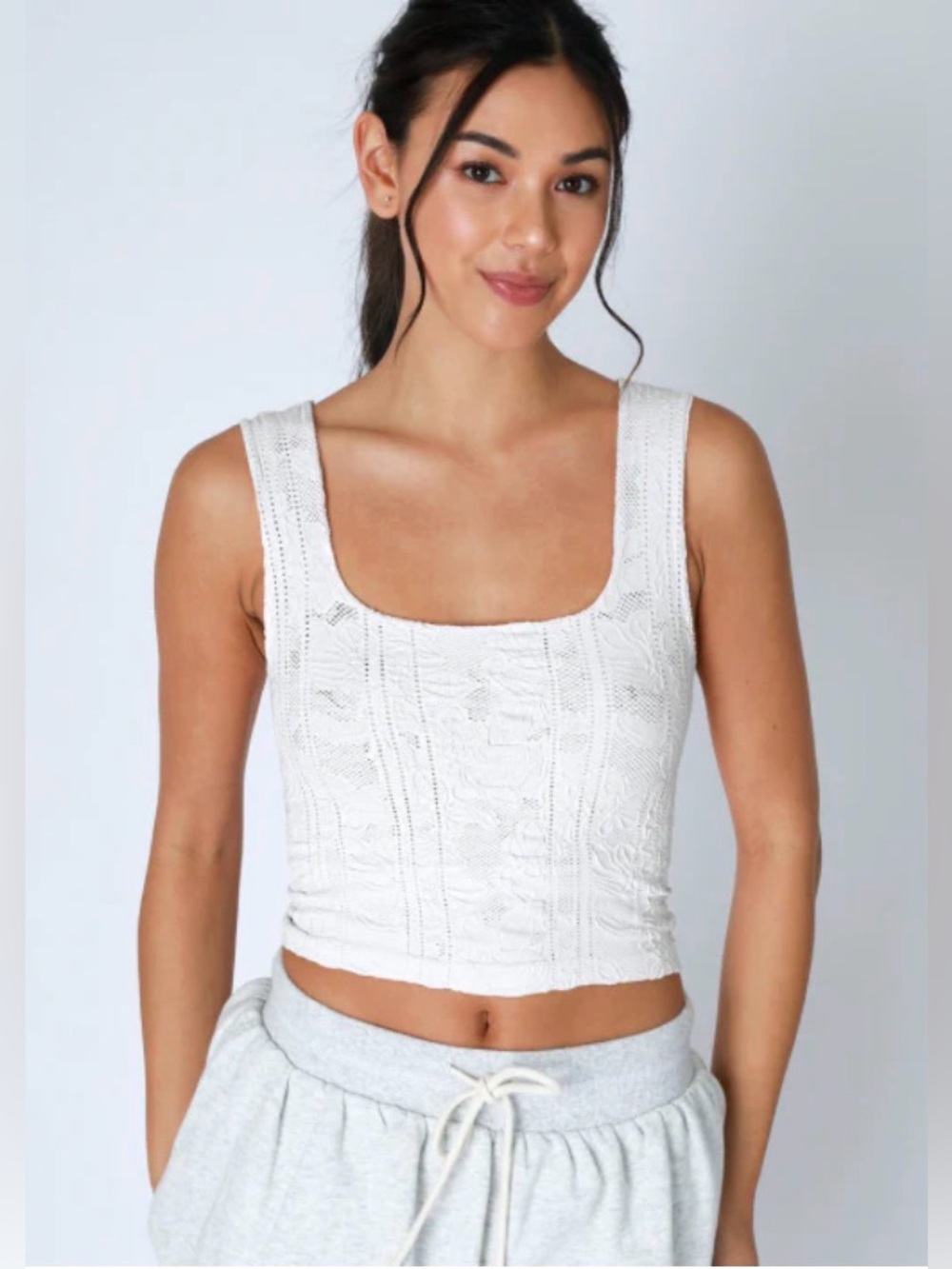 New Nikibiki Double Lace Square Neck Seamless Tank ~ White